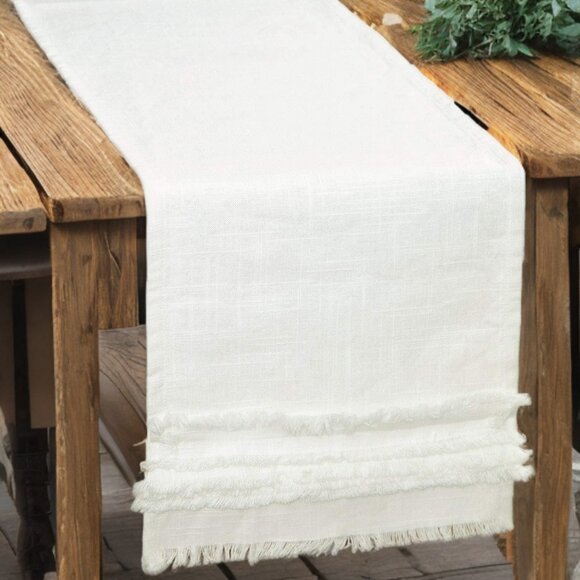 Farmhouse Table Runner White Decorative Cloth Country Cottage Decoration 12x72 - Picture 6 of 6